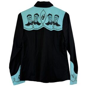 Scully Western Rodeo Shirt Black Turquoise BEADED Embroidery COWBOY MEN SMALL